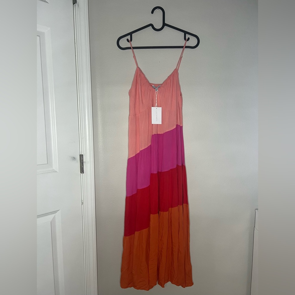 Lucy Paris Vibrant Pink and Red Maxi Dress